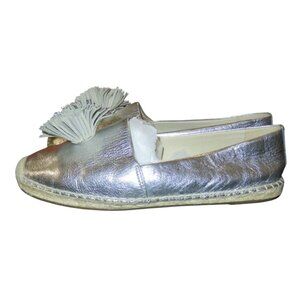 Michael Kors Lolita Silver Metallic Leather Pom Pom Espadrilles size 9.5 Slip On